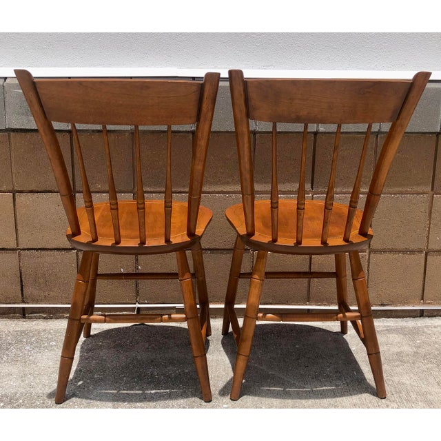 1970s Pair Vintage Nichols & Stone Solid Maple Wood Stenciled Chairs For Sale - Image 5 of 10