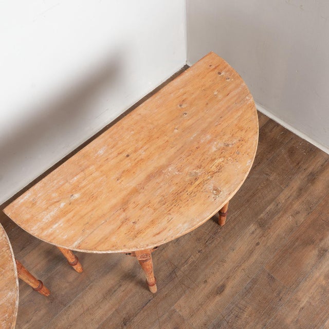 Late 19th Century Late 19th Century Original Painted Swedish Pair of Demi Lune Console Tables For Sale - Image 5 of 14