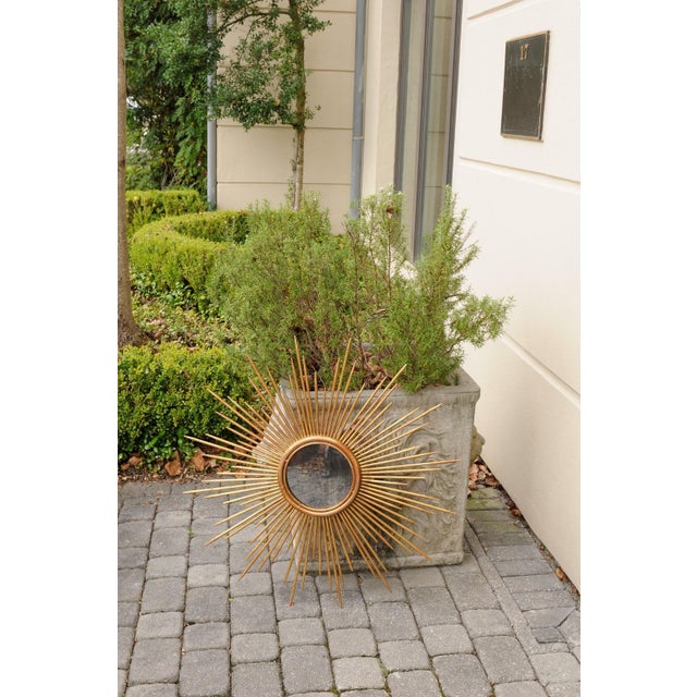 Metal Vintage French Gilt Metal Sunburst Flush Mount Light Fixture from the 1950s For Sale - Image 7 of 11