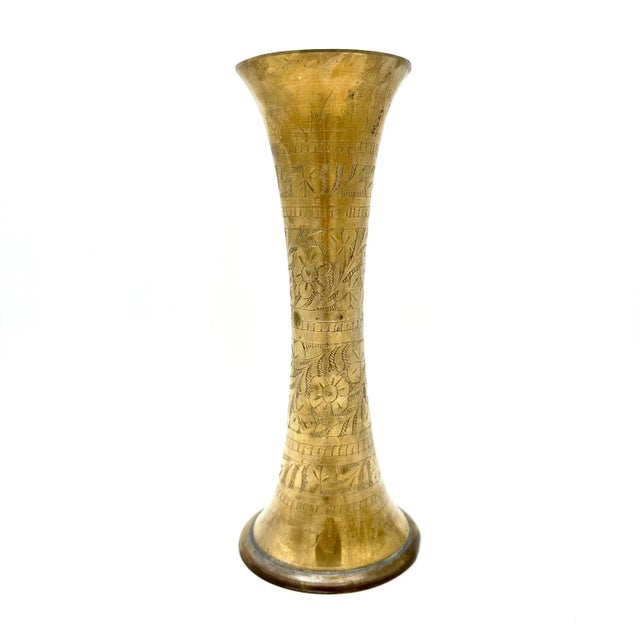 Mid-Century Modern Mid 20th Century Vintage Brass Etched Vase For Sale - Image 3 of 5