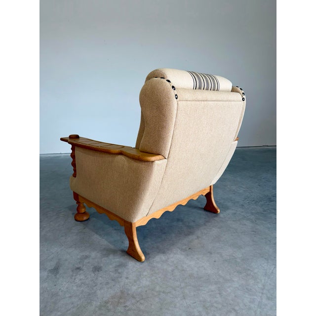 Henning Kjaernulf Mid Century Danish Brutalist Henning Kjaernulf Style Oak Lounge Chair For Sale - Image 4 of 7