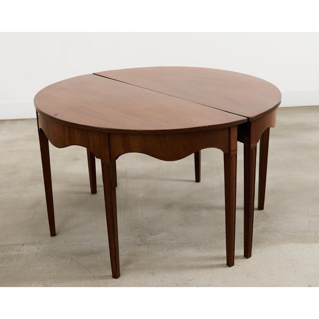 19th Century Pair of George III Mahogany Demilune Console Tables For Sale - Image 11 of 12