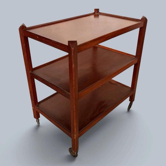 Wood Mid-Century Three-Tier Wooden Drinks Trolley on Castors For Sale - Image 7 of 7