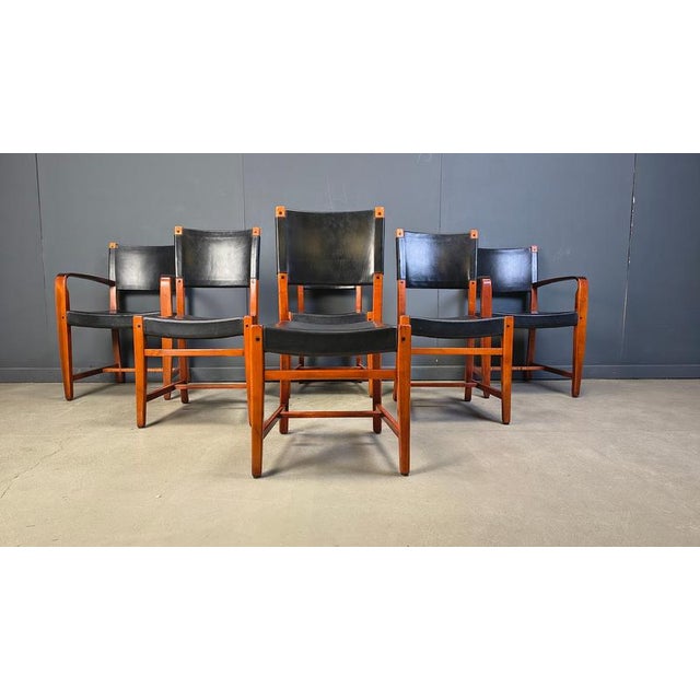 Vintage Spanish Leather and Wood Dining Chairs, 1970s, Set of 6 For Sale - Image 12 of 16