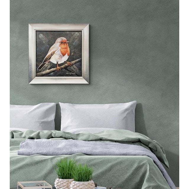 2020s Framed Textured English Finch Bird Art Painting on Canvas. For Sale - Image 5 of 7