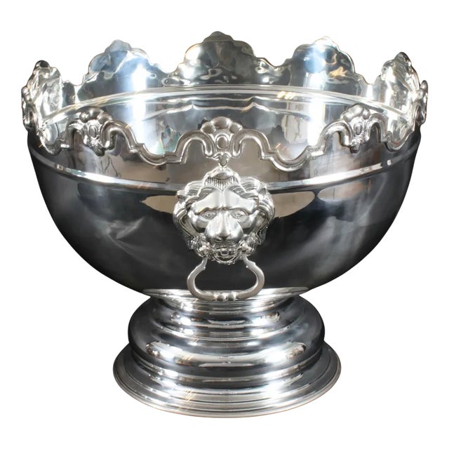 Large Vintage Silver Plate Monteith Punch Bowl, 1980s For Sale