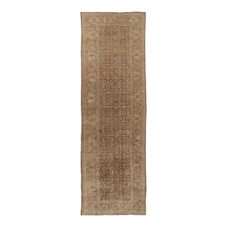 Antique Persian Mahal Runner With Intricate Floral Vinery in Brown - Rug & Kilim For Sale
