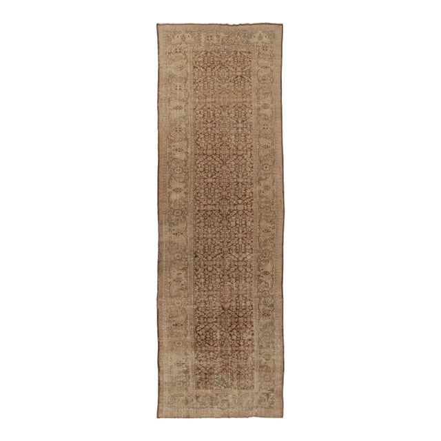 Antique Persian Mahal Runner With Intricate Floral Vinery in Brown - Rug & Kilim For Sale