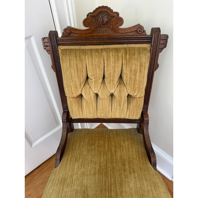 1900 - 1909 Antique 19th Century Victorian Eastlake Crushed Gold Velvet Parlor Side Chair For Sale - Image 5 of 6