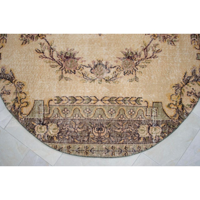 Hand Knotted Round Turkish Rug Upcycled Vintage Circle Area Rug 4'9" X 4'9" For Sale - Image 10 of 13