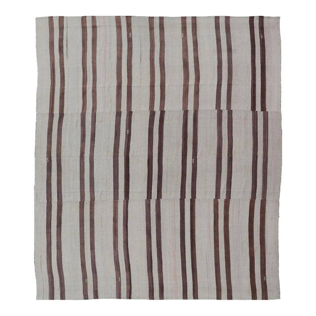 Mid 20th Century Vintage Turkish Flat-Weave Muted Colored Kilim in Taupe Brown and Cream For Sale