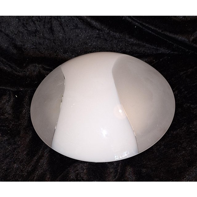 Vintage Ceiling Lamp with White Patterned Glass Shade on a White Metal Mount, 2000s For Sale - Image 4 of 7