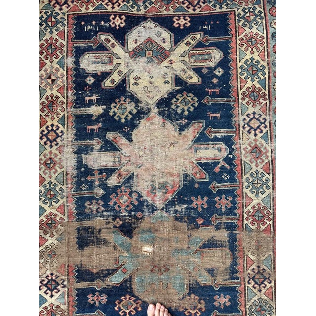 ANCIENT Caucasian Runner DATED C. Rug 3.10 x 7.3 For Sale - Image 9 of 10