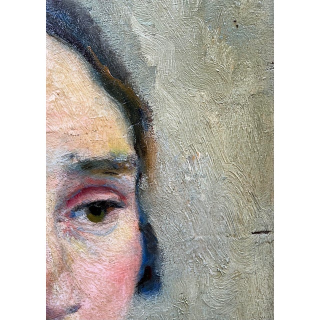 1930s Female Portrait, 1930, Oil Painting on Wood Panel, Framed For Sale - Image 5 of 8