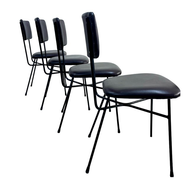 Mid-Century Metal and Brown Skai Chairs, Italy, 1950s, Set of 4 For Sale