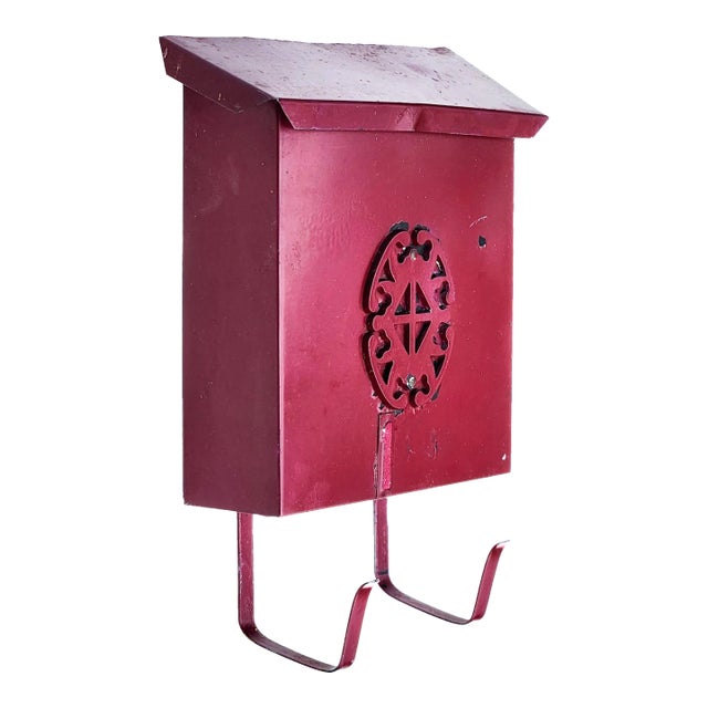 Early 20th Century Antique Metal Mailbox With Newspaper Magazine Rack For Sale
