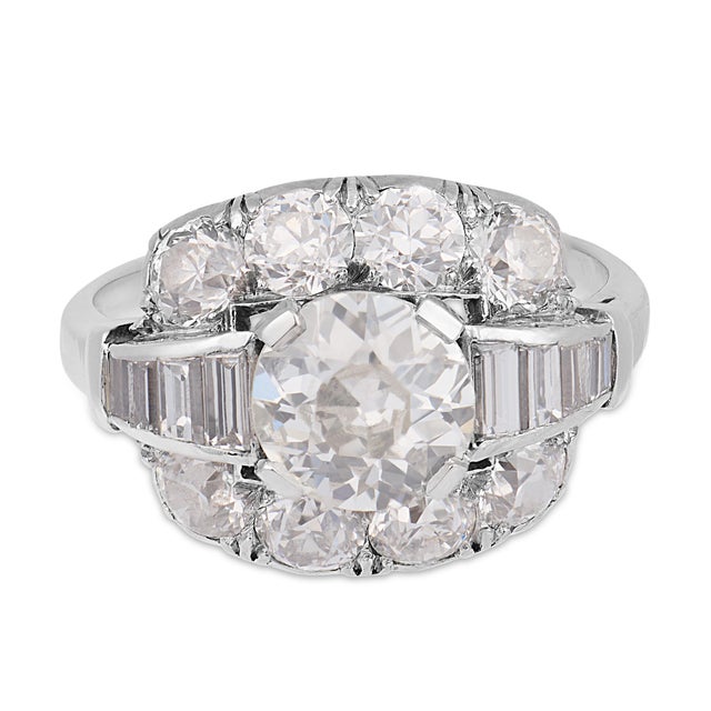 Art Deco 1930s Art Deco Old European Cut Diamond Platinum Engagement Ring, Size 4 For Sale - Image 3 of 7
