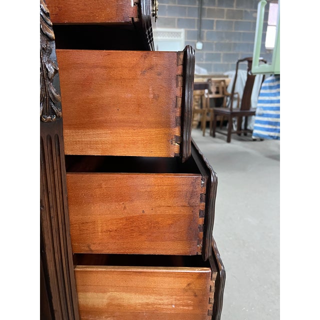 Antique Chest of Drawers With Book Matched Flame Mahogany Veneer and Original Brass Hardware For Sale - Image 9 of 11