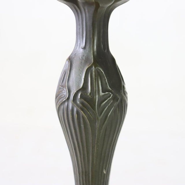 Green Vintage Leaded Stained Glass Table Lamp With Jewels Mid 20thC For Sale - Image 8 of 10