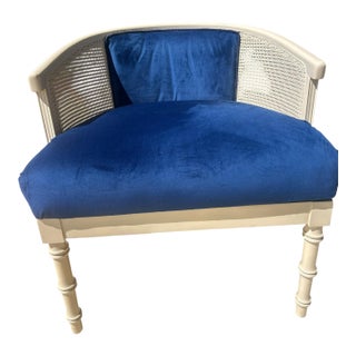 Hollywood Regency Italian Cobalt Blue Velvet Cane Back Chair Vintage For Sale