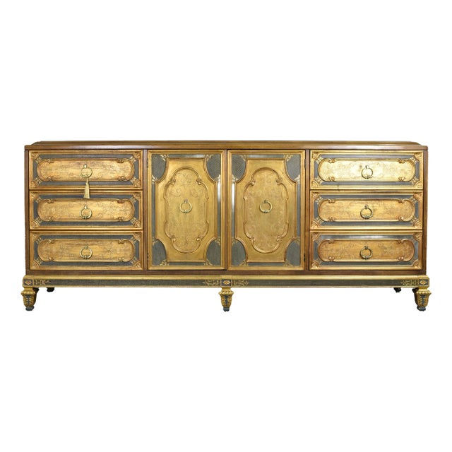 Mid Century Italian Neoclassical Revival Gold Leaf Sideboard by Mastercraft For Sale