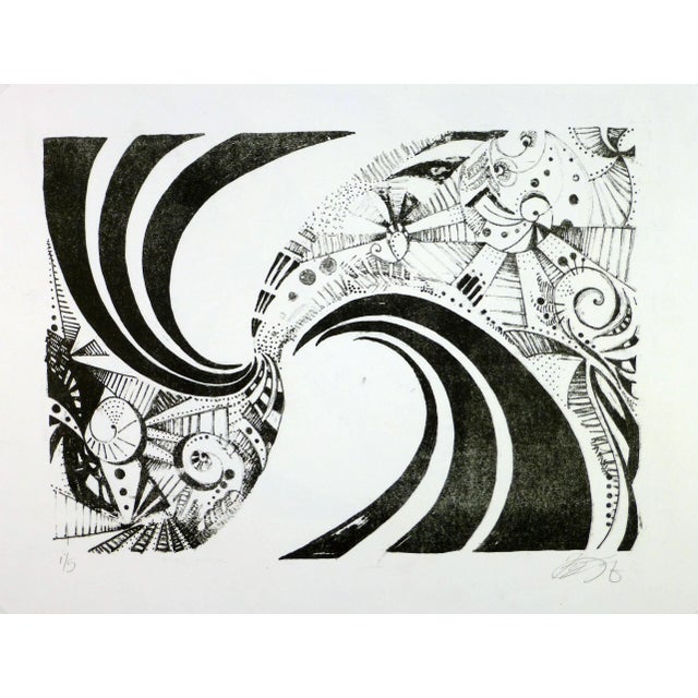 Modern Black and White Abstract Spiral For Sale
