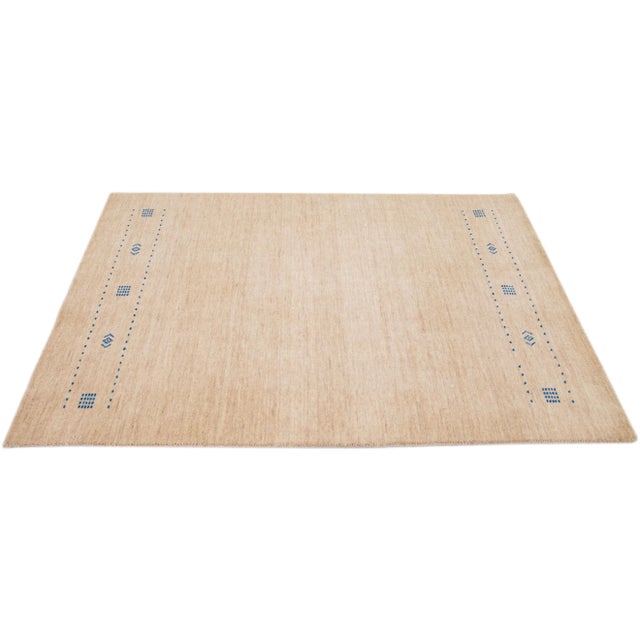 Beige Modern Gabbeh Style Handmade Minimalist Wool Rug For Sale - Image 4 of 7