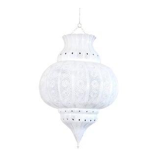Moroccan White Painted Metal Hanging Lamp For Sale