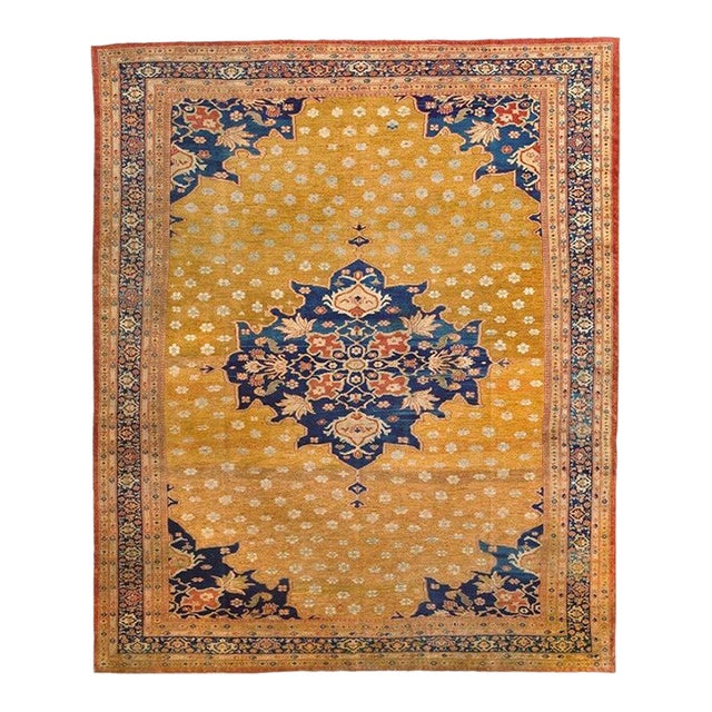 19th Century Zabihi Collection Yellow Ziegler Mahal Rug - 10'6" x 12'4" For Sale