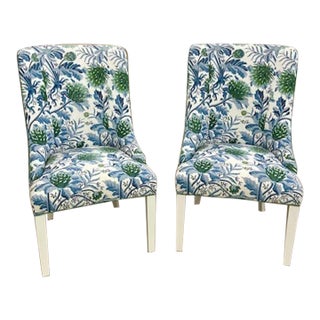 New! Jessica Charles Host Chairs in Dove White Finish, Designer Fabric- Set of 2 For Sale