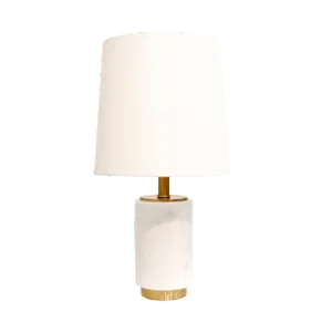 Pasargad Home Modern Marble Pillar Leon Table Lamp With Light E27 White Marble and Gold Metal
