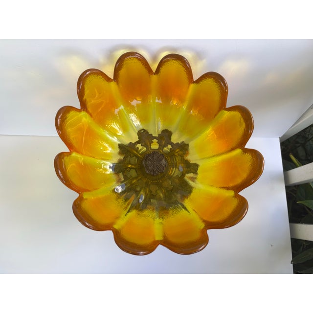 Vintage Hollywood Regency Amber Glass Floral Centerpiece Bowl With Crystal Prisms & Marble Base For Sale - Image 10 of 12