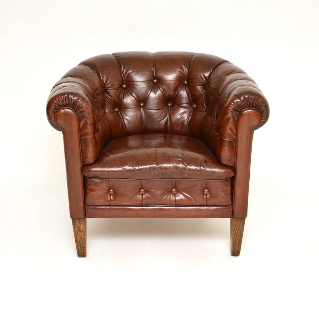 An absolutely beautiful antique Swedish leather armchair. We have recently imported this from Sweden, it dates from around...