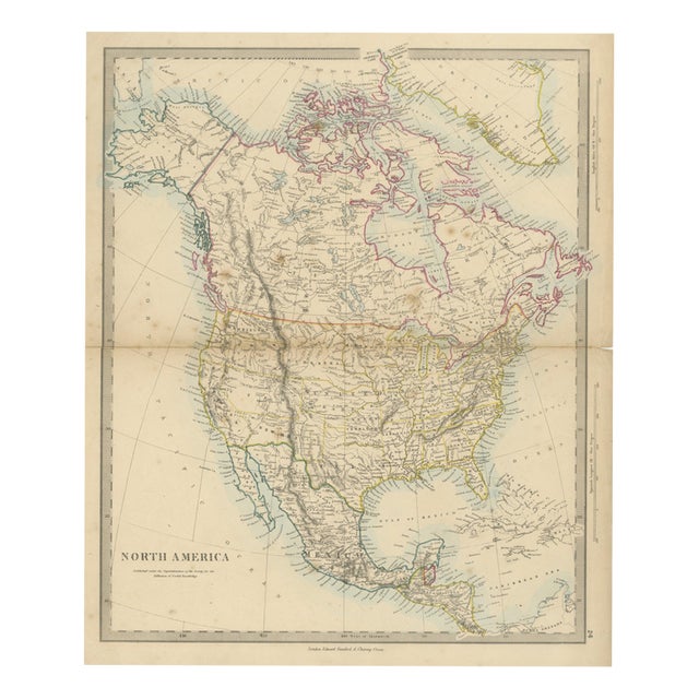 Antique Map of North America with Russian America and West Georgia, 1858 For Sale