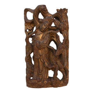 Antique Chinese Celestial Gilded Relief Carvings For Sale