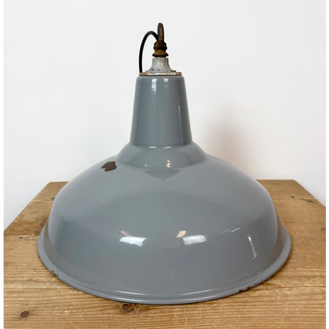 Vintage British Industrial Grey Enamel Factory Pendant Lamp, 1960s For Sale - Image 16 of 18
