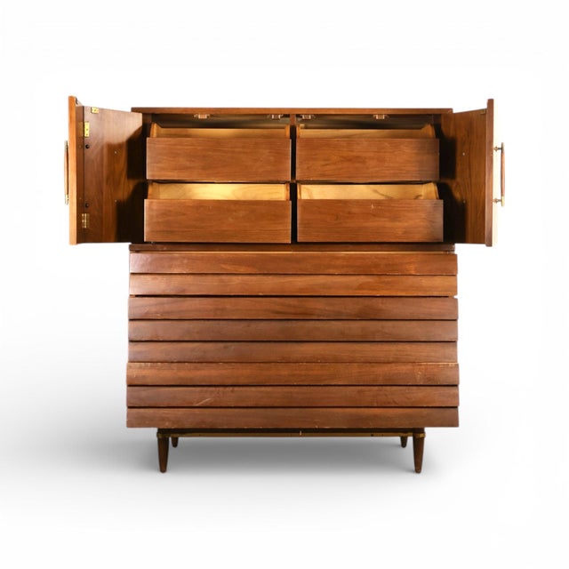 1960s American of Martinsville Dania Highboy Dresser With Doors, C. 1960s For Sale - Image 5 of 12