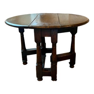 Antique English Jacobean Style Oak Wood Gateleg Gate Leg Side Table With Double Drop Leaf For Sale