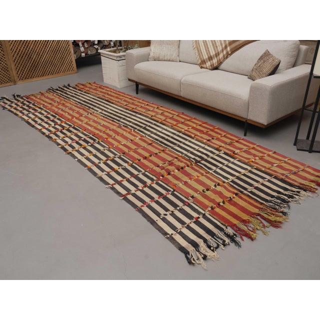 1970s Vintage Handmade Wool Cotton Orange Kilim Wide Runenr Rug For Sale - Image 9 of 11