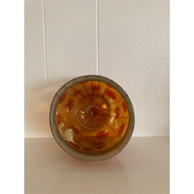 Vintage Amber With Red Polkadot MCM Art Glass Rose Bowl For Sale - Image 4 of 7