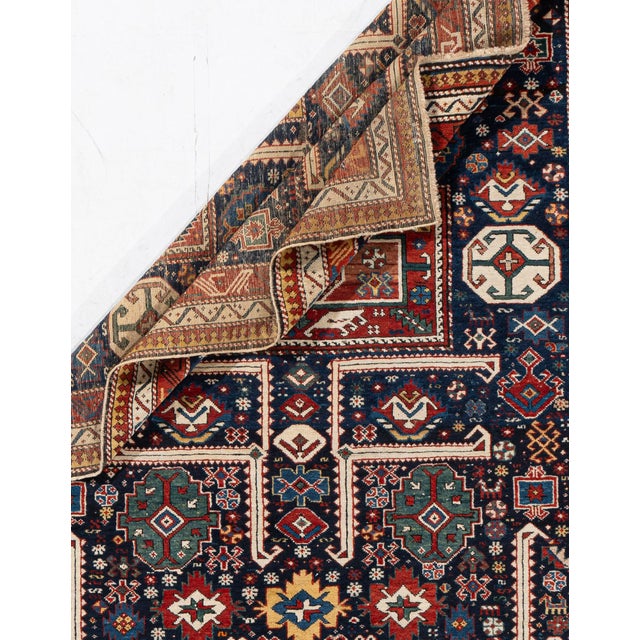 Antique Circa 1880 Blue Akstafa Caucasian Hand Knotted Rug 3'10 X 8'2 For Sale - Image 4 of 11