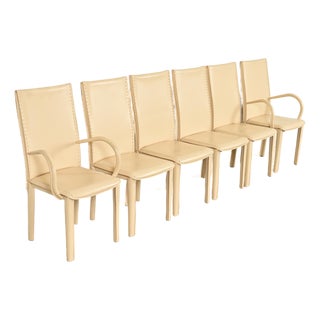 Mario Bellini Style Italian Modern Cream Leather Wrapped High Back Dining Chairs, Set of Six For Sale