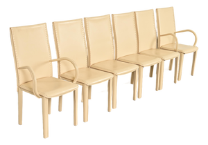 Mario Bellini Style Italian Modern Cream Leather Wrapped High Back Dining Chairs, Set of Six