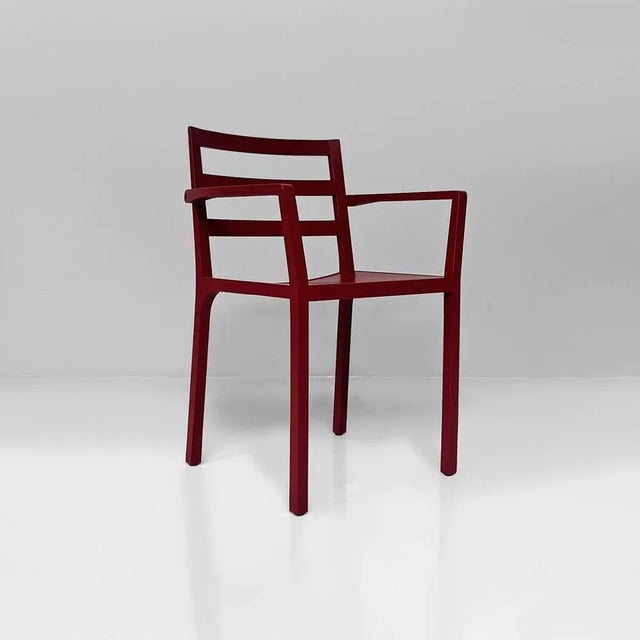 Italian Modern Armchair in Burgundy Varnished Wood, 1980s For Sale - Image 4 of 18
