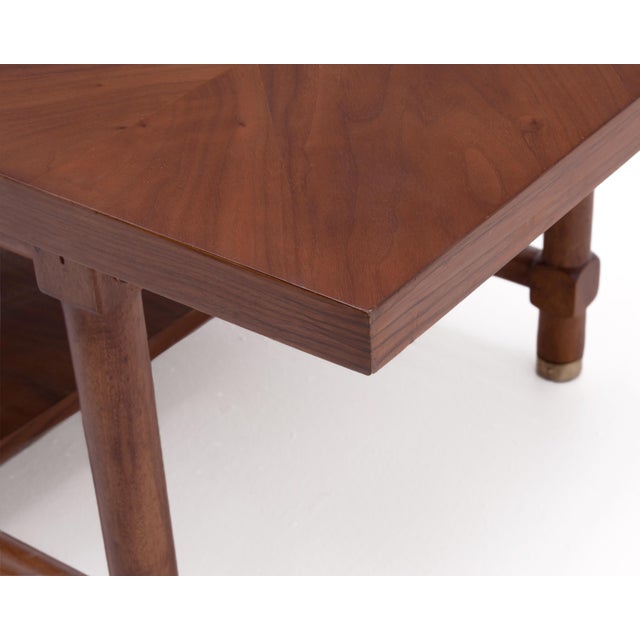 Walnut Mid Century Checkerboard Coffee Table Brass Cap Feet After Carl Axel Acking For Sale - Image 10 of 13