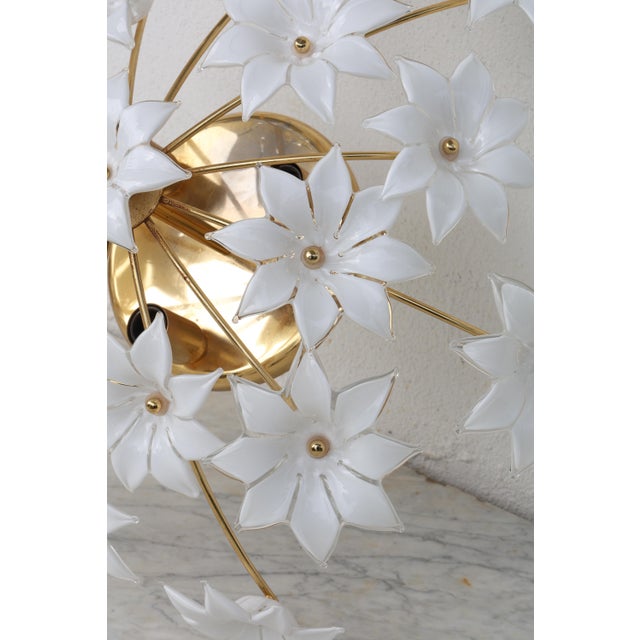 1970s Wonderful Murano Ceiling Light White Flowers For Sale - Image 6 of 15