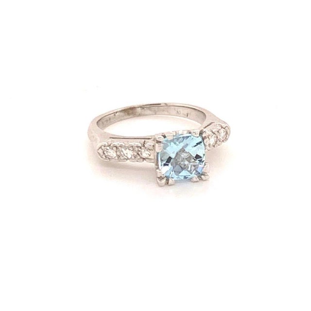 2010s Diamond Aquamarine Ring 14k White Gold 1.70 TCW Women Certified For Sale - Image 5 of 11