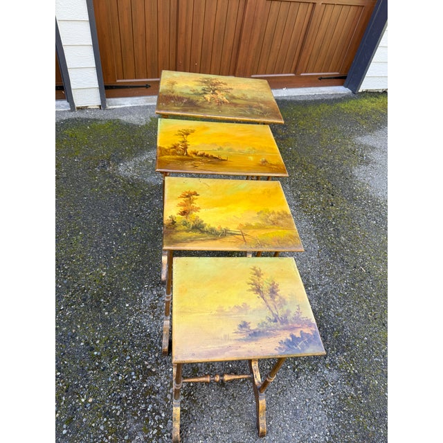 This late 19th-century English nest of tables set consists of three elegantly crafted tables in graduating sizes, designed...