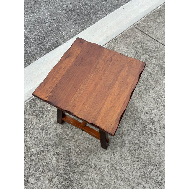 Rustic Style Side Table with Wavy Sides with Added Pegs in Legs and gives a Mission Style Look.