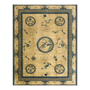 Astonishing Beige Background Color With Detail Motif Repertoire of Chinese Antique Peking Rug